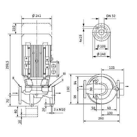 Pompa obiegowa WILO VeroLine-IPL 32/135-0,25/4 typu in-line z silnikiem znormalizowanym 50 Hz, moc silnika 0.25kW 0.69 A 1450 obr/min, wlot Kołnierz DN 32