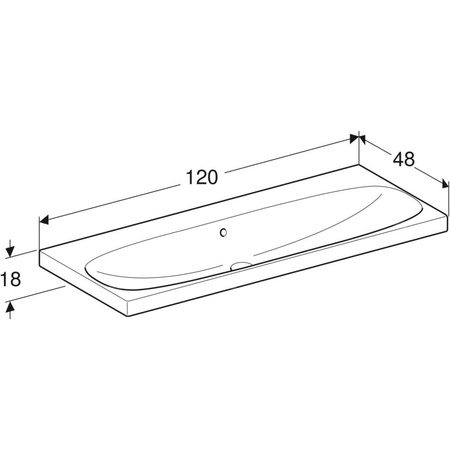 Umywalka GEBERIT Acanto prostokątna, biała, 1200mm, bez otworu na baterię, z odpływem przelewowym, półka od ściany