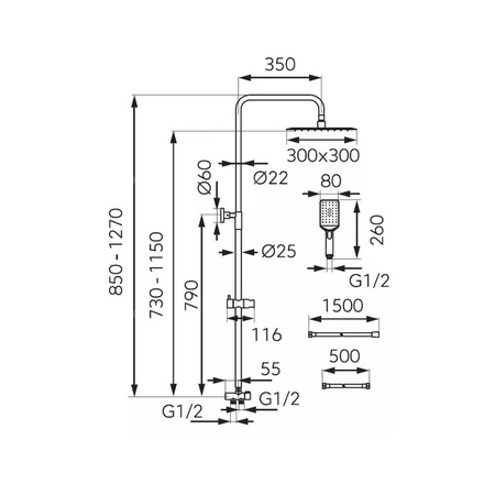 WIZARD SQUARE PRO zestaw natryskowy z deszczownią, czarny