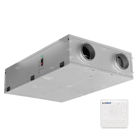 Rekuperator FLAT 150+ płaski, z panelem Wi-Fi, podwieszany lub do montażu na stropie, z by-passem, z nagrzewnicą wstępną i wymiennikiem przeciwprądowym