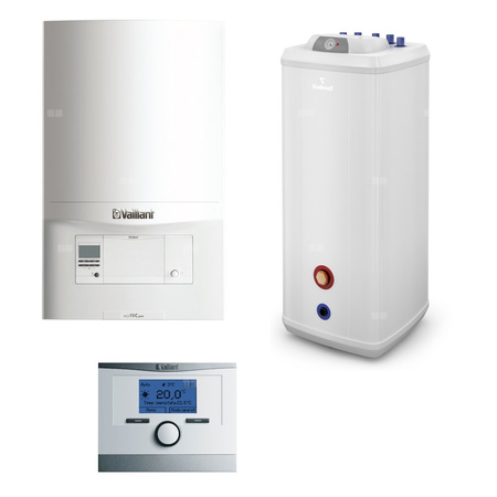 Pakiet - Kocioł gazowy jednofunkcyjny VAILLANT ecoTEC pro VC 146/5-3 kondensacyjny wiszący 5.9-15.3 kW + Czujnik c.w.u. + Regulator calorMATIC 350 + Zasobnik c.w.u Vulcan 120L stojący