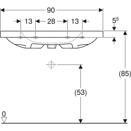 Umywalka GEBERIT iCon Light prostokątna, biała, 900mm, bez otworu na baterię, bez odpływu przelewowego, półki z obu stron