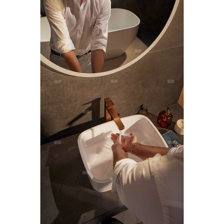 Bateria Malaga, umywalkowa, stojąca ze spustem klik-klak, PVD brushed rose gold