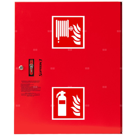Hydrant DN 52 zawieszany z koszem, 600x500x200 mm, z miejscem na gaśnicę, wąż 15 m, zamek patent, RAL 3000