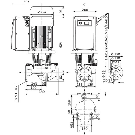 Pompa obiegowa WILO CronoLine-IL-E 40/170-5,5/2 R1 IE4 typu in-line z silnikiem znormalizowanym 50/60 Hz, moc silnika 5.5kW 10.6 A 2900 obr/min, wlot Kołnierz DN 40