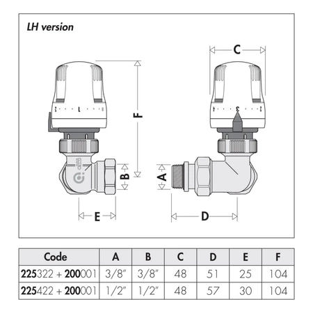 3-osiowy grzejnikowy zawór termostatyczny do rur stalowych (i miedzianych z serią 441). Wykonanie lewe 3/8"
