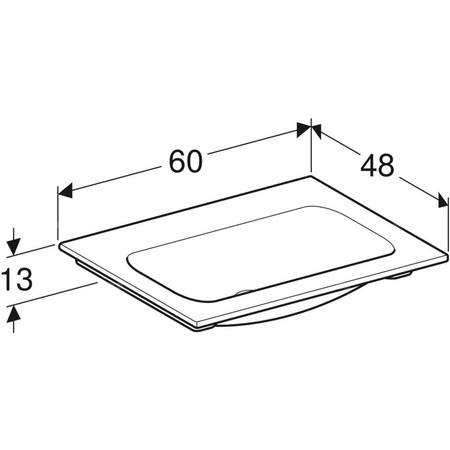 Umywalka GEBERIT iCon prostokątna, biała, 600mm, bez otworu na baterię, nakładany od góry, bez odpływu przelewowego, półka od ściany