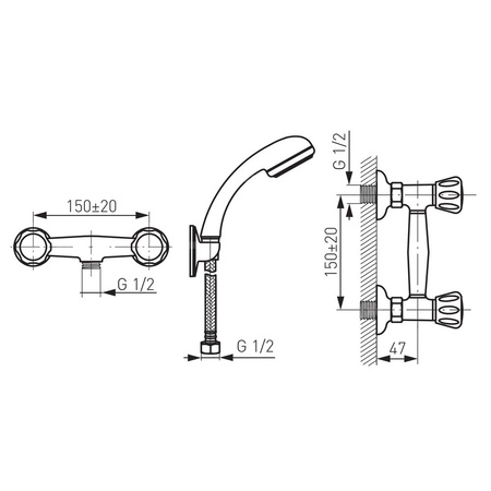 STANDARD bateria natryskowa ścienna, chrom