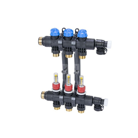 Rozdzielacz do ogrzewania podłogowego AFRISO ProCalida EF1 K 3-obieg. poliamid GZ 1" x Eurocono 3/4" + przepływomierz + zawór napełn/spust