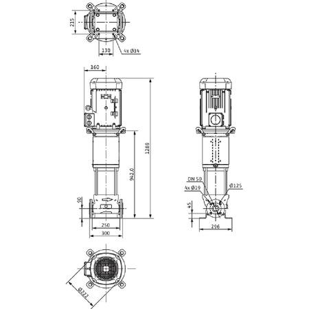 Wilo-Helix V 1609-1/25/E/KS/400-50 pompa wysokociśnieniowa pionowa z króćcami Inline