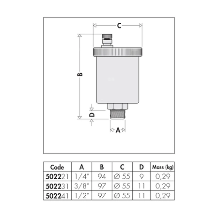 VALCAL - Automatyczny zawór odpowietrzający 1/2" GZ