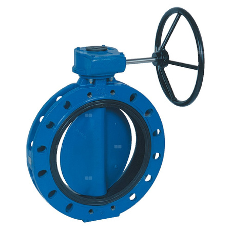 Przepustnica kołnierzowa SYLAX-Enodia z przekładnią ślimakową, dysk: GGG40 epoksyd, wykładzina: EPDM, korpus: GGG40 epoksyd., Pnom 1,6 MPa, tmax=90 st.C DN 1000