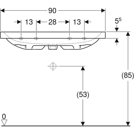 Umywalka GEBERIT iCon Light prostokątna, biała, 900mm, bez otworu na baterię, bez odpływu przelewowego, półka od ściany