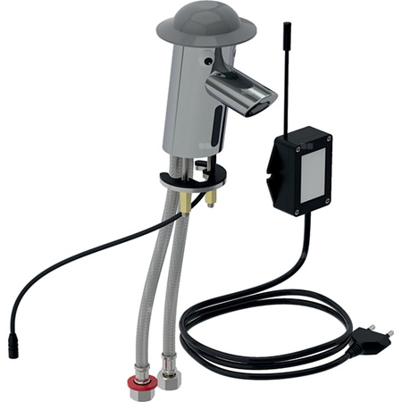 Bateria umywalkowa Geberit Bambini, zasilanie sieciowe: Mieszacz=Z mieszaczem, Osłona: szara, Korpus: chrom błyszczący