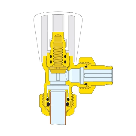 Grzejnikowy ręczny zawór kątowy do rur miedzianych oraz rur z tworzyw sztucznych 1/2"x 3/4"