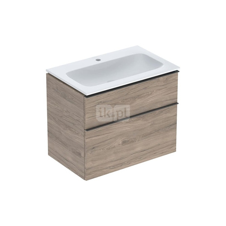 Umywalka GEBERIT iCon prostokątna, biała, 750mm, otwór na baterię na środku, nakładany od góry, bez odpływu przelewowego, półka od ściany