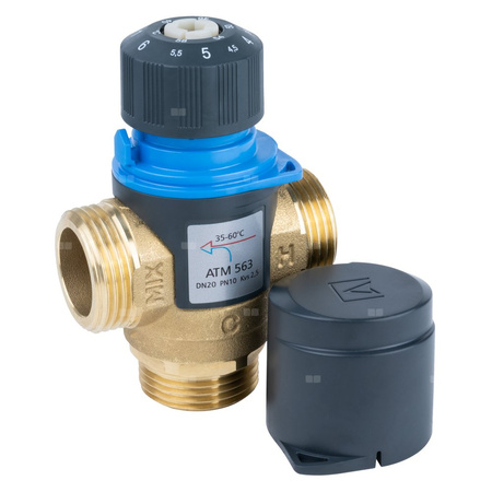 Zawór regulacyjny termostatyczny do wody ciepłej AFRISO ATM 563 mosiądz GZ 1'', DN 20, zakres temp. 35-60'C, Kvs 2.5 m3/h, maksymalna temperatura 90'C, maksymane ciśnienie 10 bar