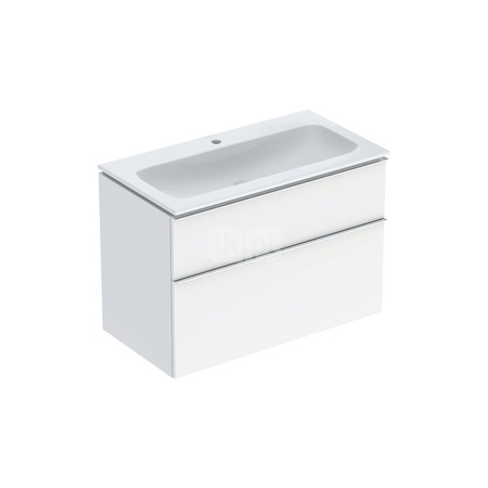 Umywalka GEBERIT iCon prostokątna, biała, 600mm, otwór na baterię na środku, nakładany od góry, bez odpływu przelewowego, półka od ściany