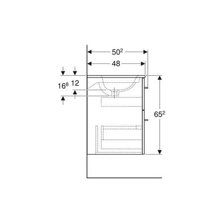 Umywalka GEBERIT Selnova Square prostokątna, biała, 800mm, otwór na baterię na środku, nakładany od góry, z odpływem przelewowym, półka od ściany