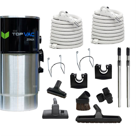 Jednostka centralna TopVac ZONDA z zestawami do sprzątania z wężem z włącznikiem on/off o dł. 9,1 m i 10,6 m