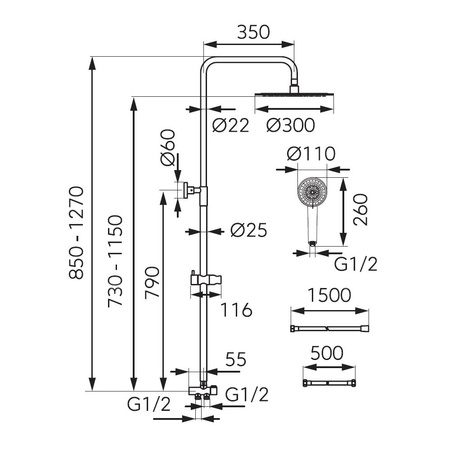 WIZARD PRO zestaw natryskowy z deszczownią, czarny