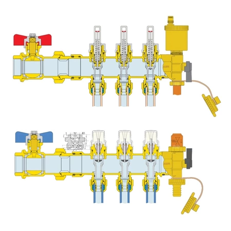 Zespół rozdzielaczy 1 1/4 "GW X 4 wyjścia 3/4" GZ