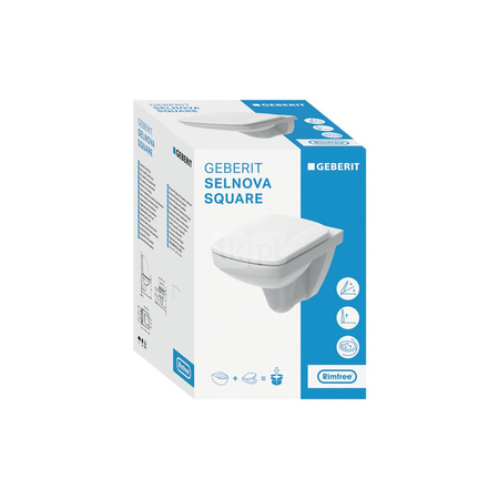 Deska sedesowa Geberit Selnova Square, slim, mocowanie od góry: Biały / Błyszczący, Zawiasy wypinane=Tak, Wolne opadanie=Tak, Materiał zawiasów=Mosiądz chromowany