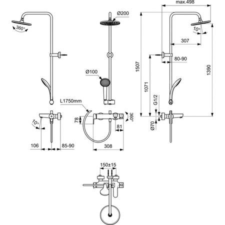 CERAFINE O SYSTEM NATRYSKOWA Z BATERIA WANNOWA SBLK