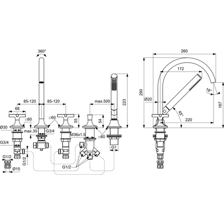 JOY NEO Bateria wannowo-natryskowa 5OT CROSS WYL CHR