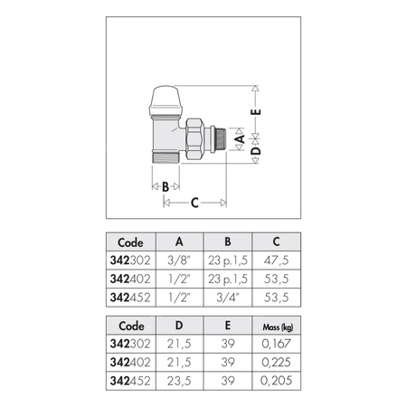 Grzejnikowy zawór odcinający kątowy do rur miedzianych oraz rur z tworzyw sztucznych 3/8" 23 p.1,5
