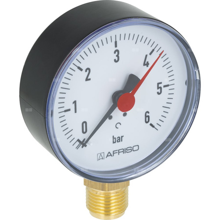 Manometr z rurką Bourdona AFRISO RF grzewczy 0/6 bar G1/2B radialne fi 80 mm, kl. 2.5%