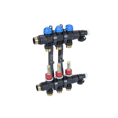 Rozdzielacz do ogrzewania podłogowego AFRISO ProCalida EF1 K 3-obieg. poliamid GZ 1" x Eurocono 3/4" + przepływomierz + zawór napełn/spust