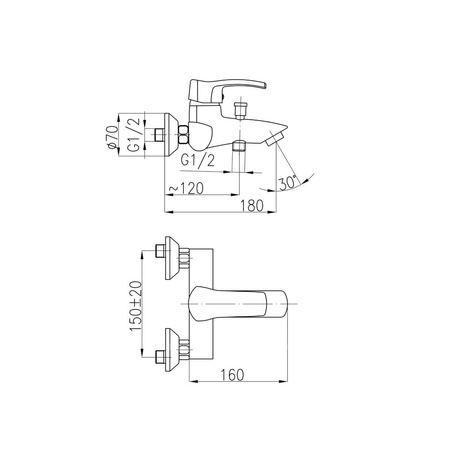 Bateria wannowa ścienna KFA Armatura KWARC, kolor chrom