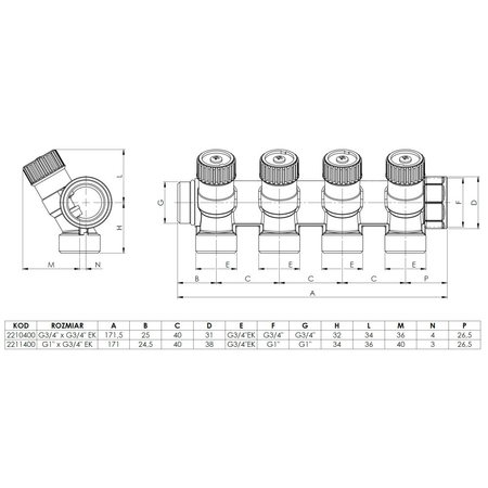 Moduł rozszerzający ADM 104 do rozdzielacza wody użytkowej, 4 punkty poboru, G3/4''