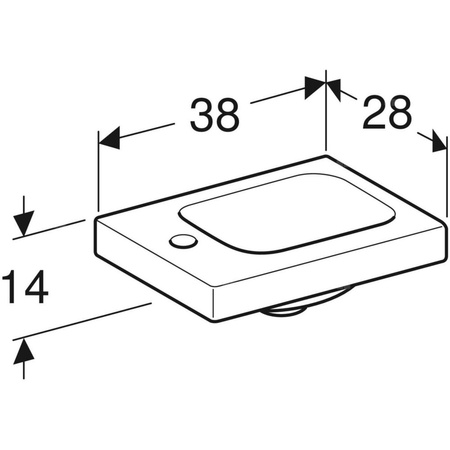 Umywalka GEBERIT iCon Light prostokątna, biała, 380mm, otwór na baterię z lewej, bez odpływu przelewowego, półka z lewej