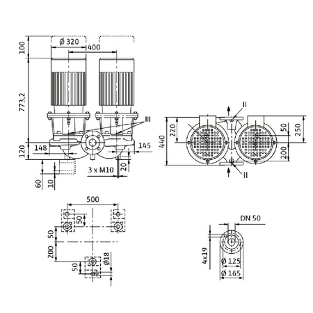Pompa obiegowa WILO CronoTwin-DL 50/220-11/2-IE3 typu in-line z silnikiem znormalizowanym 50 Hz, moc silnika 11kW 20.5 A 2900 obr/min, wlot Kołnierz DN 50