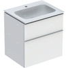 Zestaw umywalki meblowej Geberit iCon slim rim, z szafką pod umywalkę, z dwoma szufladami i zestawem odpływowo-przelewowym do umywalki: B=60cm, Umywalka: biały, Korpus i front: biały / lakierowany matowy, Uchwyt: biały / powlekany proszkowo, matowy