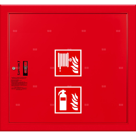 Hydrant DN 52 wnękowy ze zwijadłem, z miejscem na gaśnicę solo, wąż 15 m, zamek patent, RAL 3000