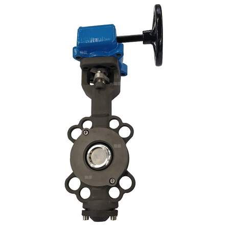 Przepustnica bezkołnierzowa EMARIS z przekładnią ślimakową, dysk: AISI316, wykładzina: PTFE +15% Grafit, korpus: stal WCB, Pnom 2,5 MPa, tmax=260 st.C DN 80