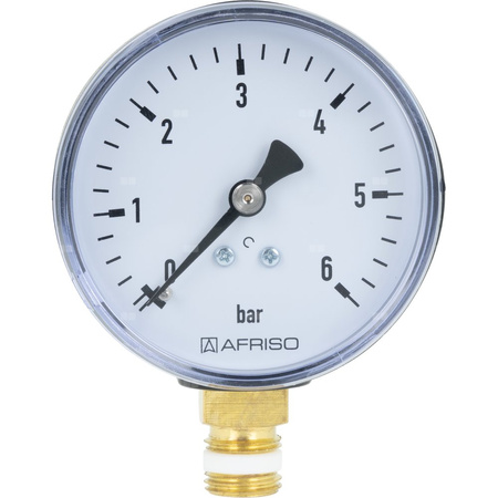Manometr z rurką Bourdona AFRISO RF grzewczy 0/6 bar G1/4B radialne fi 63 mm, kl. 2.5%