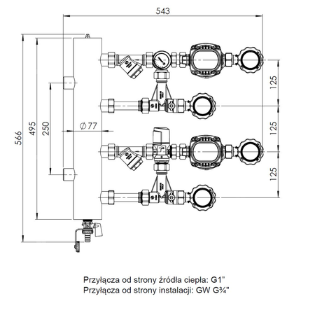 Grupa pompowa AFRISO BPS 961 AP GZ x GW 1'' x 3/4'', z zaworem mieszającym, z zaworem termostatycznym, z pompą obiegową AFRISO APH 160 15-7/130 mm