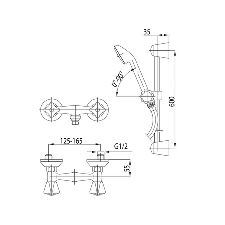 Bateria natryskowa ścienna KFA Armatura STANDARD, kolor chrom