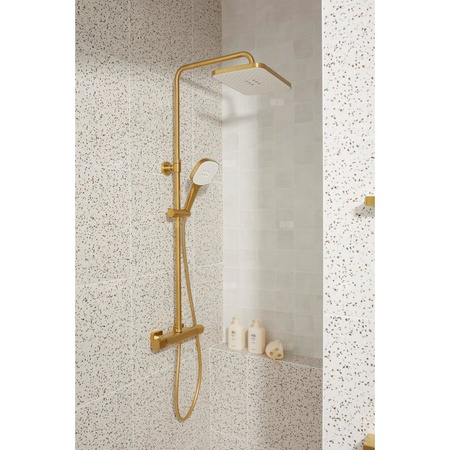 Deszczownia Malaga z baterią termostatyczną, natryskową, ścienną, PVD brushed light gold