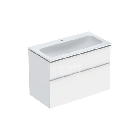 Umywalka GEBERIT iCon prostokątna, biała, 750mm, otwór na baterię na środku, nakładany od góry, bez odpływu przelewowego, półka od ściany