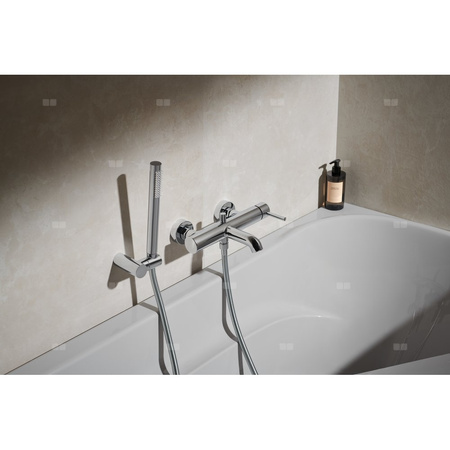 MOZA BATERIA WANNOWA POZIOMA, ŚCIENNA + ZESTAW NATRYSKOWY PUNKTOWY PREMIUM, CHROM