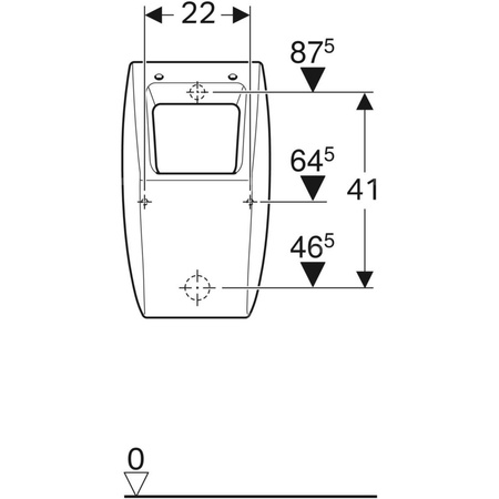 Pisuar Geberit Pareo do pokrywy, dopływ z tyłu, odpływ do tyłu: T=26.5cm, Odpływ=Do tyłu, Dopływ=Z tyłu, Biały