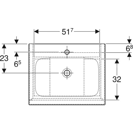 Zestaw umywalki meblowej Geberit iCon slim rim, z szafką pod umywalkę, z dwoma szufladami i zestawem odpływowo-przelewowym do umywalki: B=60cm, Umywalka: biały, Korpus i front: dąb / melaminowa struktura drewna, Uchwyt: lava / malowany proszkowo, matowy