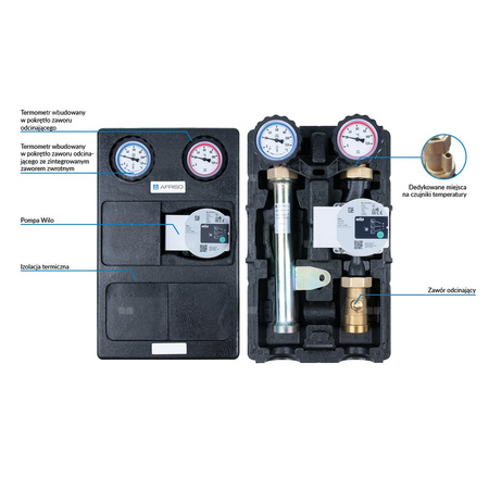 Grupa pompowa AFRISO PrimoTherm K 180-1 DN 25 WP GZ x GW 1 1/2'' x 1'', z izolacją, z pompą obiegową Wilo Para SC 25/6