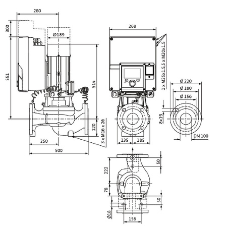Pompa obiegowa WILO Stratos GIGA 2.0-I 100/1-8/2,2 typu in-line z silnikiem znormalizowanym 50/60 Hz, moc silnika 2.1kW 3.6 A 1440 obr/min, wlot Kołnierz DN 100