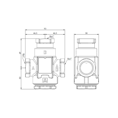 Zawór temperaturowy ATV 337, DN25, Rp1'', kvs 9, 72'C